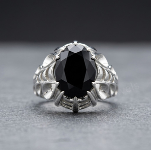 Anillo de Hombre de Plata de Ley 925 Vintage con Ónix Negro Ovalado de 10x14mm, Anillo de Coctel con Engaste de Bisel, Joyería Fina - Product Image 1