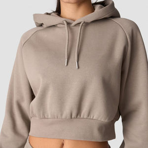 Sudadera Corta con Capucha para Mujer, Talla Grande, Color Sólido, Felpa Francesa, Estilo Casual, para Otoño, Gris - Product Image 5