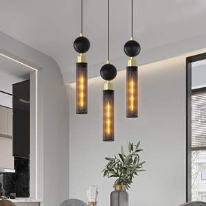 Modern Adjustable Wrought Iron Pendant <b>Light</b> Black Indoor <b>Chandelier</b> for Kitchen Island Bedroom Bathroom Excellent Lighting - Product Image 1