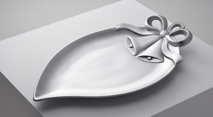 Plateau de Noël en aluminium finition argentée de luxe, plat de service festif métallique avec nœud et clochette, décoration de table pour les fêtes - Product Image 3