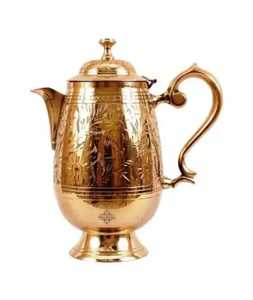 Pot à eau en cuivre pur martelé et arrondi avec couvercle, design traditionnel Surahi, récipient ayurvédique pour la santé, pour la décoration intérieure et les boissons - Product Image 4