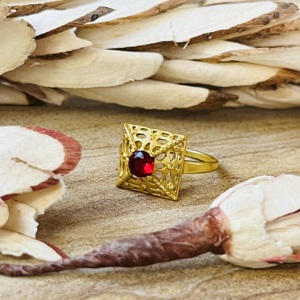 High Demand Pyramid <b>Garnet</b> Brass <b>Ring</b> 18k Gold Plated Statement Hollow Cutout <b>Ring</b> Geometric <b>Ring</b> For Women Solitaire <b>Ring</b> - Product Image 3