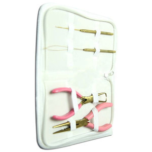 Kit professionnel d'extensions capillaires en acier inoxydable avec outils micro-nano, pinces, aiguille à boucle et perles – Ensemble complet pour salon - Product Image 5