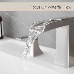 Grifo de lavabo de baño de 8 pulgadas de ancho, níquel cepillado, con desagüe de 3 orificios y doble manija, grifo de baño de 8 pulgadas de ancho - Product Image 5