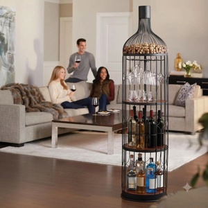 Porte-bouteilles moderne en fer forgé avec étagères réglables, support de rangement décoratif en métal pour table, idéal pour verres à pied de bar à domicile - Product Image 4
