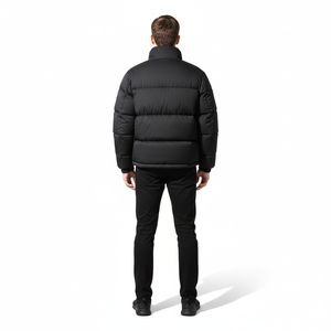 Blouson matelassé noir premium pour homme avec col montant et logo frontal - Respirant et écologique - Vêtement d'hiver streetwear - Product Image 2