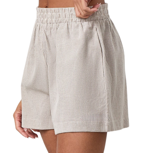 Shorts pour femmes en popeline beige clair, élastiques, décontractés, respirants, légers, confortables, pour tous les jours, séchage rapide, anti-rides - Product Image 5