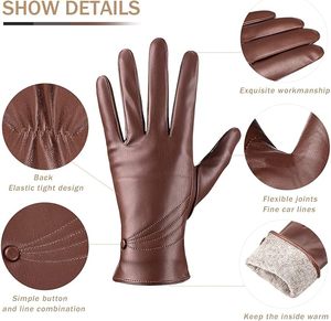 ถุงมือหนังสำหรับผู้หญิง ถุงมือแฟชั่นบุผ้าแคชเมียร์แบบสัมผัสหน้าจอได้ อุ่นสบาย - Product Image 2