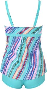 Women's Striped Tankini Set Square Neck Swimwear <b>Top</b> with Shorts Turquoise 2 Piece Swimsuit Stretch - Product Image 4