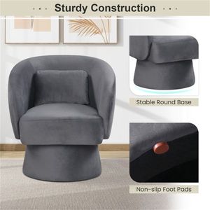 Poltrona Girevole a 360 Gradi con Capacità di 180 kg, Rivestimento in Peluche, Cuscino Lombare, Ecologica, Grigia, per Hotel - Product Image 6