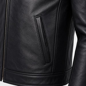 Blouson moto en cuir PU noir pour homme, col montant, fermeture éclair, coupe ajustée, longueur standard, pour l'automne - Product Image 6