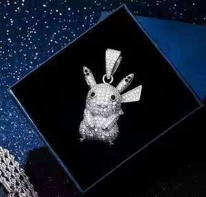 Pendentif Hiphop Pikachu Mignon en Argent 925 Plaqué Or Rose avec Micro-Incrustation de Moissanite, Breloque Thème, Bijou Unisexe, Cadeau - Product Image 1