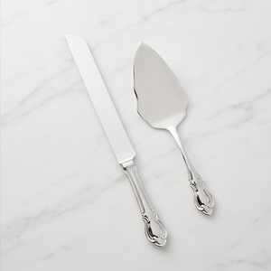 Cuillères à gâteau couleur argent avec manches sculptées à la main, idéales pour servir les gâteaux, spatule et couteau de cérémonie - Product Image 1