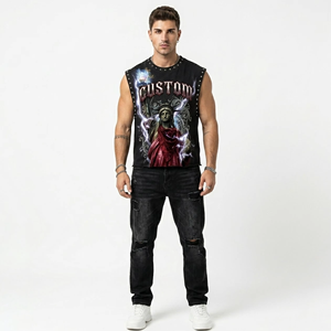 Débardeur personnalisé avec impression graphique en strass, 100% coton jersey, style vintage, sans manches, unisexe, OEM, vente en gros, mode - Product Image 4