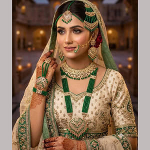JeweleMarket Women's Gold Plated Crystal Rhinestone Ethnic <b>Bridal</b> <b>Jewelry</b> <b>Set</b> Maharashtra Origin for Wedding Engagement - Product Image 3