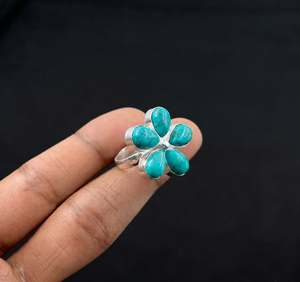 Bague Fleur en Argent Turquoise Mohave avec Cinq Pierres Précieuses, Bague Statement Florale, Bijoux Bohèmes Vintage pour Femme - Product Image 5