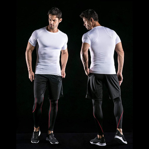T-shirt de sport pour homme à manches courtes, compression, séchage rapide, respirant, entraînement sportif, spandex/polyester - Product Image 2
