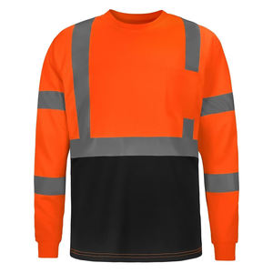 Camisa de trabajo reflectante de manga larga con logotipo personalizado, camiseta de alta visibilidad color naranja, ropa de protección para hombre para trabajo. - Product Image 1