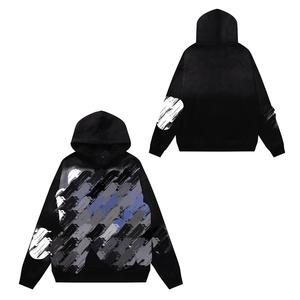 Sudadera con Capucha Extra Grande para Hombre, Estampado de Pintura Abstracta, Estilo Casual Urbano, Azul y Negro, Corte Regular, Tejido de Algodón, Ropa de Otoño - Product Image 2