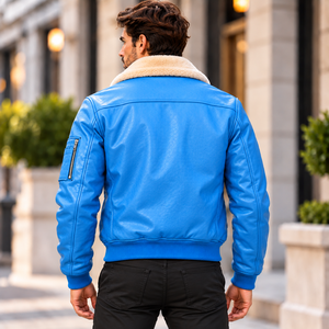 Blouson aviateur en cuir premium pour homme, col doublé en fourrure de mouton véritable, fermeture éclair, manteau d'hiver tendance/vêtement d'extérieur de luxe - Product Image 3
