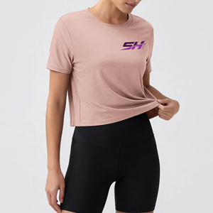 Camisetas cortas de verano hechas a medida, estilo casual con hombros caídos, tops cortos para mujer a bajo precio. - Product Image 1