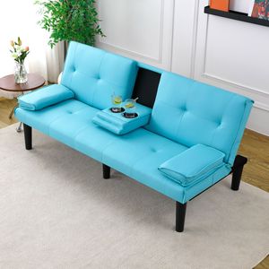 Divano Letto Multifunzionale in PVC Blu da 67 Pollici con Portabicchieri Pieghevole, Estremamente Pratico da Trasformare in Letto - Product Image 2