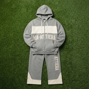 Ensemble de survêtement à capuche pour homme, gris, avec blocs de couleur, imprimé Ma-ATTiera, fermeture éclair intégrale, coupe ample, décontracté, sweat-shirt et pantalon - Product Image 5