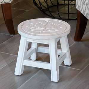 Antique White Carved Wooden <b>Step</b> <b>Stool</b> with Maple Leaf Other Kids' Furniture - Product Image 3