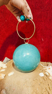 Luxury Turquoise Blue Resin <b>Sphere</b> Clutch Handbag with Brass Ring Handle Designer Evening Party Wedding <b>Bag</b> - Product Image 5