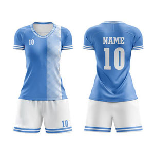 Custom Sublimation Sky Blue & White Soccer Uniform Set Breathable Quick Dry Polyester <b>Football</b> <b>Jersey</b> and Shorts Kit for Team - Product Image 2