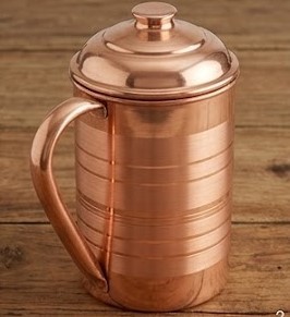 Carafe en cuivre pur de qualité supérieure, motif lignes horizontales, design rayé élégant, carafe ayurvédique pour la santé - Product Image 3