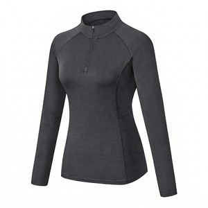 Camiseta de Manga Larga con Cierre para Mujer, Color Sólido, Secado Rápido, Tejido de Punto, Spandex, Poliéster, Transpirable, Venta al Por Mayor - Product Image 1