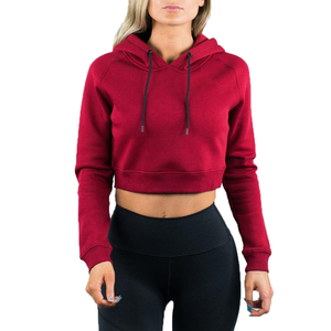 Sweat-shirt court à capuche rouge pour femme, doublé polaire, en tricot uni polyester/coton, décontracté, respirant, séchage rapide, idéal pour l'été - Product Image 1