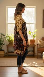 ชุดเดรสผ้าฝ้ายทำมือแบบสั้น |   ชุดคาฟทันสไตล์โบฮีเมียนสำหรับผู้หญิง |   ชุดคลุมชายหาดลายพิมพ์อินเดีย |   เสื้อคลุมฤดูร้อนทรงหลวม - Product Image 2