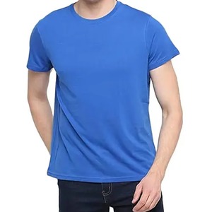 T-shirt en coton bleu uni brodé pour homme, manches courtes, col rond, coupe classique, toile formelle, séchage rapide, anti-plis, respirant - Product Image 6