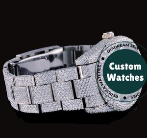 Montre de Luxe Blanche Entièrement Sertie de Diamants Moissanite Dorés pour Femme, Qualité Exceptionnelle, Prix Abordable, Magnifique et Unisexe - Product Image 5