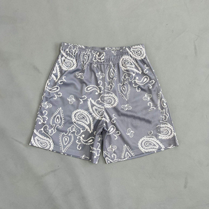 Nuevos pantalones cortos deportivos casuales americanos de lona transpirable con estampado de flor de cachemira, de cintura media, para fitness y baloncesto. - Product Image 6