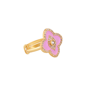 Anillo Ajustable con Flor Esmaltada en Tono Dorado y Rosa para Mujer, con Pedrería, Pétalos Redondos, Diseño de Joyería de Moda para Boda, Regalo - Product Image 1