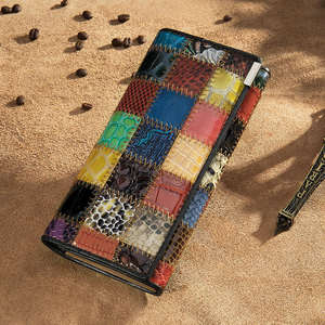 Cartera de Lujo Nueva para Mujer, de Cuero Genuino, con Diseño de Parches, Tipo Clutch Largo, con Protección RFID, Multifuncional, de Gran Capacidad, para Tarjetas y Teléfono Celular - Product Image 2