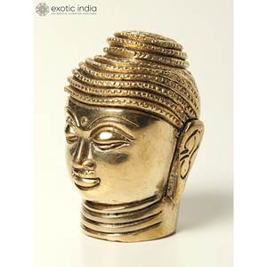 Estatua de cabeza de Buda de latón de tamaño pequeño hecho a mano de 2 pulgadas para decoración del hogar y Decoración de mesa hecha en la India - Product Image 3
