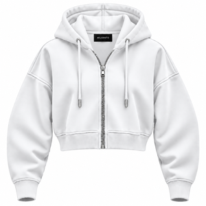 Premium Solid <b>White</b> Custom Women's Drop Shoulder <b>Cropped</b> Oversized <b>Zip</b> <b>Up</b> Winter <b>Hoodie</b> Custom Design 100% Cotton Fleece <b>Hoodie</b> - Product Image 1