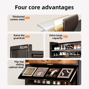 Armoire à chaussures en acier grande capacité, anti-poussière, peu encombrante, avec porte rabattable, design moderne et minimaliste, accès facile, rangement pour entrée - Product Image 3