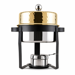 Stainless Steel Chafing Dish Food Warmer Round <b>Hammered</b> Gold Lid Black Stand Catering Durable Non-Stick Middle Eastern Design - Product Image 3