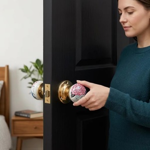 <b>Ceramic</b> Adjustable Cabinet <b>Knob</b> Round Asian Floral Design Easy Installation for Home Office Bathroom Bedroom Furniture Handles - Product Image 2