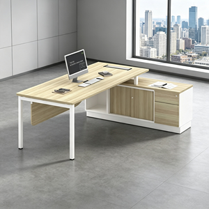 Modern L Shape Office <b>Desk</b> Storage <b>Cabinet</b> Steel Top White Frame Freestanding Computer <b>Desk</b> for Home Office Commercial Office - Product Image 4