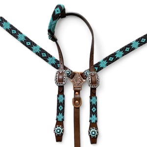 Caballo ecuestre occidental de cuero Argentino, conjunto de cuello de cabeza y pecho con cuentas turquesa y equipo de equitación Conchos - Product Image 5