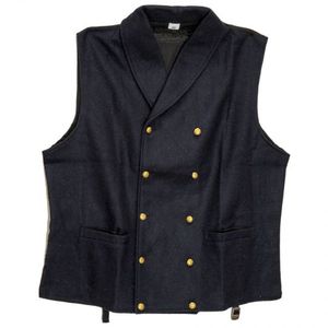 Gilet Homme M.AFZAL en Laine Mélangée Bleu Marine, Double Boutonnage, Col en V Vintage, avec Poches, Écologique, Hiver, Reconstitutions Historiques du XIXe Siècle - Product Image 3