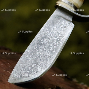 Cuchillo de caza de hoja fija de acero de Damasco con diseño de gota de lluvia, mango de cuerno de ciervo natural, personalizable OEM, 1 año de garantía, de UA Supplies - Product Image 4