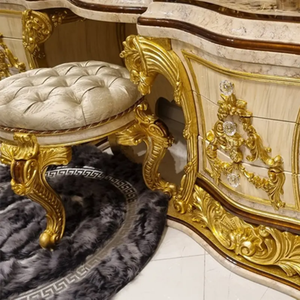 Luxury Classic Royal <b>Solid</b> Mahogany <b>Dressing</b> <b>Table</b> 6-Drawer with Mirror Full Gold Carved Antique Vanity for Hotel Villa Bedroom - Product Image 5