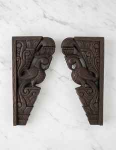 Soportes de pared de madera artesanales con forma de pavo real |   Consolas Rectangulares Tradicionales Indias Vintage |   Decoración de Pared de Uttarakhand - Product Image 1